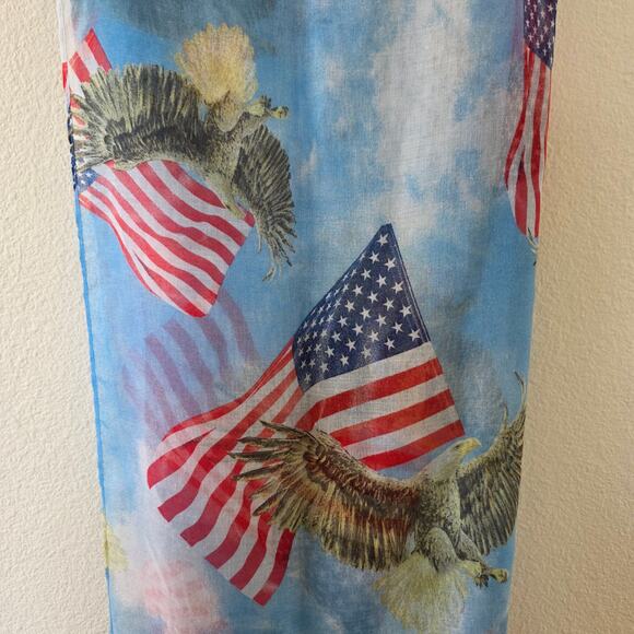 Woodland Creek Patriotic Scarf American Flag Eagle Print Blue 4th of July USA - Picture 2 of 10